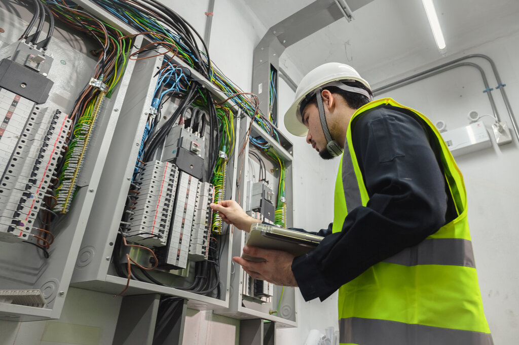 Electrician working on electrical panel in Croatia